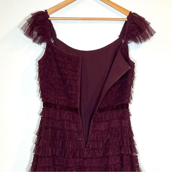 Mac Duggal 8054 Size 10 Amethyst Ruffle Tulle Cap Sleeve Tiered Party Midi Dress - Picture 11 of 11